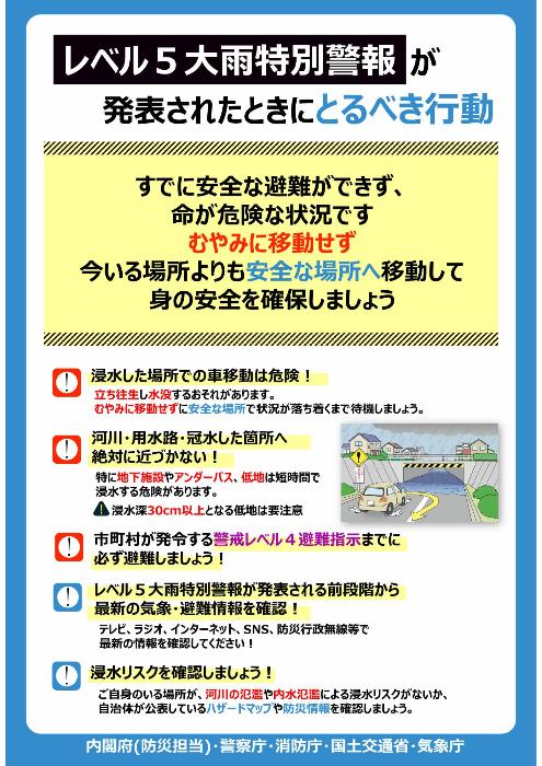 レベル5大雨特別警戒が発表されたときにとるべき行動