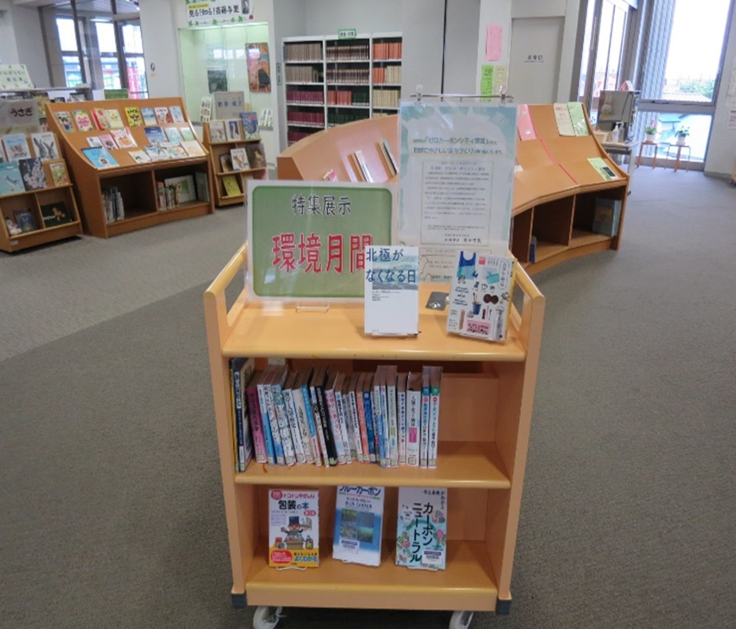 図書館に環境に関する図書の特設コーナー