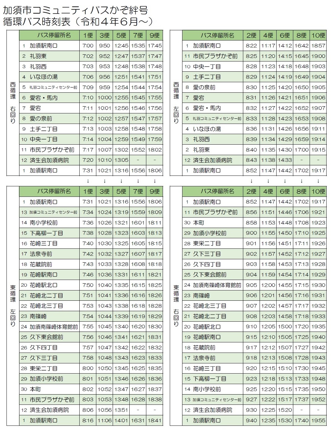 循環バス時刻表（令和4年6月から）