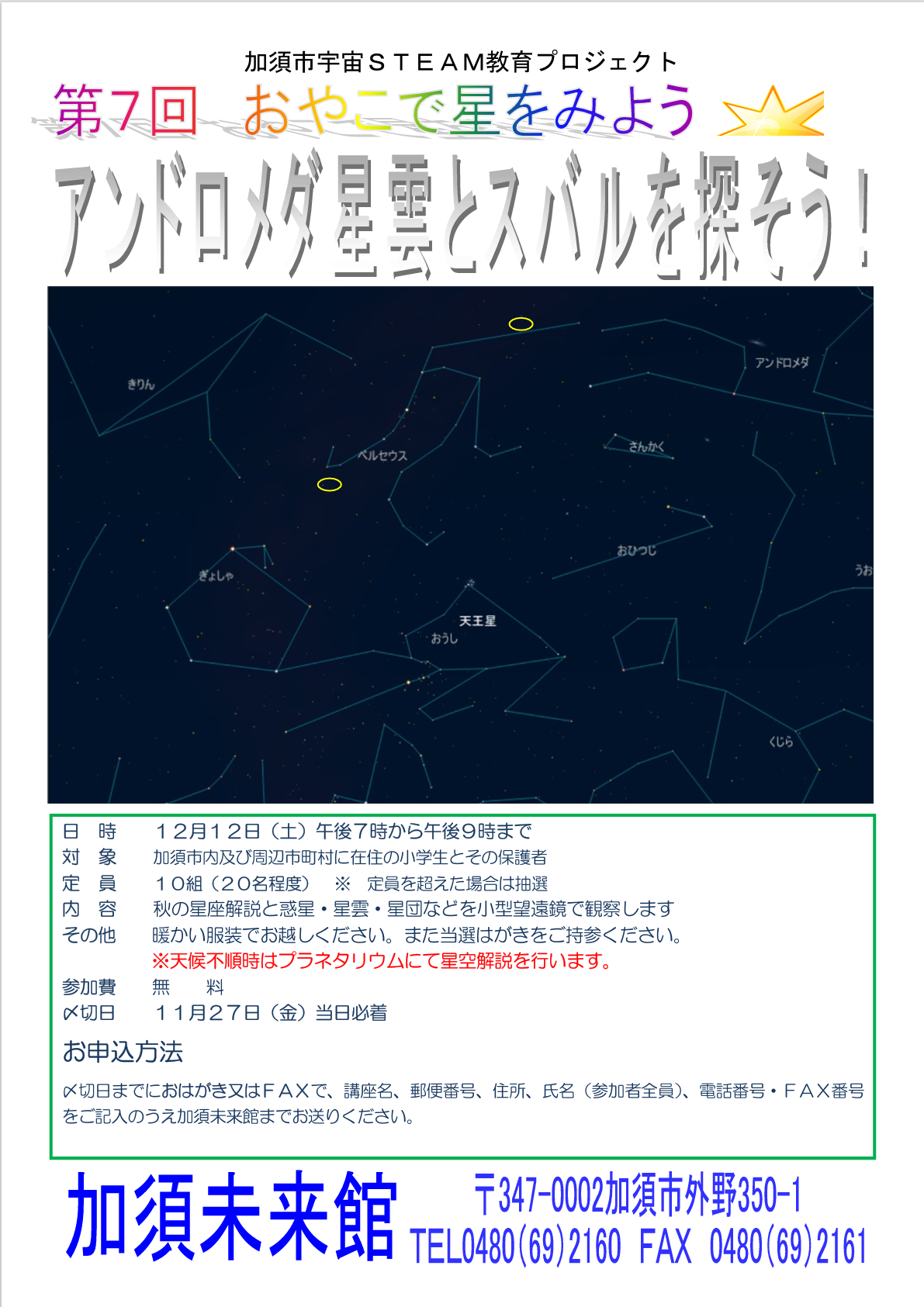 R8親子で星を見よう アンドロメダ星雲とスバルを探そう