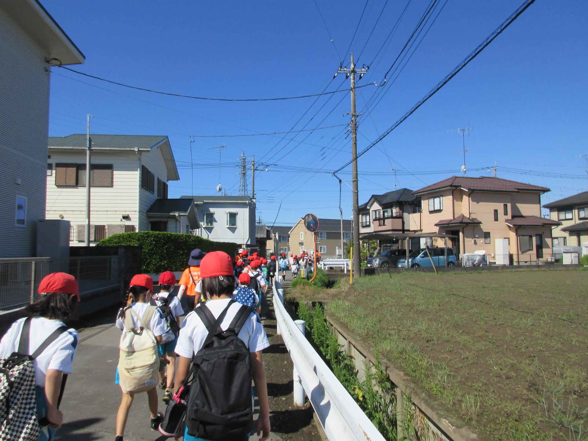 全校徒歩遠足出発